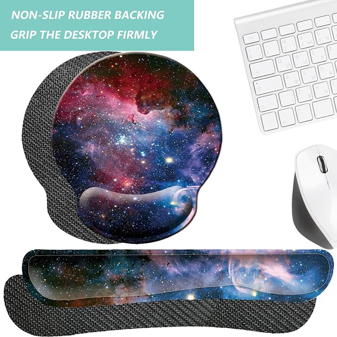 Keyboard Wrist Rest Pad Mouse Pad with Wrist Support Set of 3, Mousepad with Non-Slip Rubber Base, Ergonomic Memory Foam Mouse Wrist Cushion Support for Home Office Laptop Computer, Starry Sky