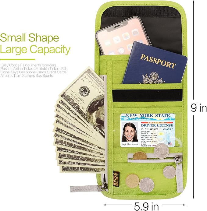 Neck Wallet Lightweight RFID Blocking Waterproof Travel Pouch Passport Wallets for Women Men