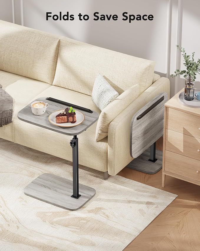 HUANUO TV Tray with Height Adjustment, 360° Swivel, 90° Tilt, Grey | 19"–31.5" Height Range, Dual Knobs & Crossbeam for Stability, Anti-slip Bar, Foldable, for Eating & Working Beside Sofa, Bed