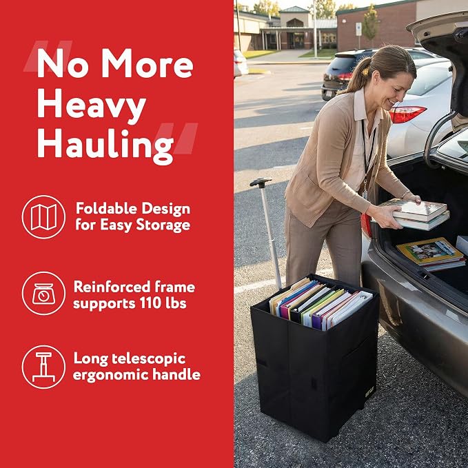 dbest products Bigger Smart Cart, Black Collapsible Rolling Utility Cart Basket Grocery Shopping Teacher Hobby Craft Art