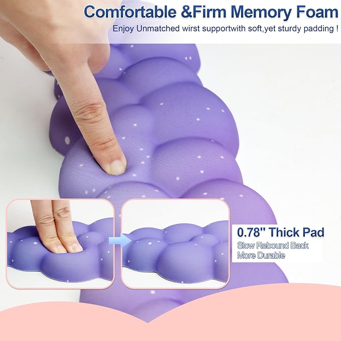 Silky Cloud Wrist Rest Set for Keyboard & Mouse, 16.9", Purple Star | Memory Foam Arm Rest with Ergonomic Support Fits Full Keyboards and Reduces Typing Fatigue for Office, Gaming and Home Use
