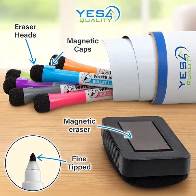 YES4QUALITY Magnetic Dry Erase White Board Sheet for Fridge 12x8 in, with Stain Resistant Technology, Includes 3 Markers and Big Eraser with Magnets, Small Refrigerator Whiteboard Planner