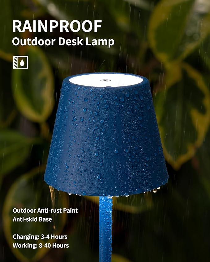 KDG 2 Pack Cordless Blue Table Lamps, Rechargeable Portable LED Desk Lamps | 4000mAh Battery Operated 3 Color Stepless Dimming Up for Restaurant, Bedroom, Outdoor Party, Camping, Coffee Shop, Nightlight