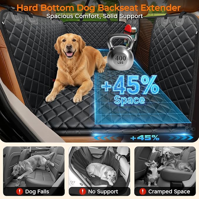 URPOWER Large Back Seat Extender for Dogs, Hard Bottom Dog Car Seat Cover for Extended Cab Trucks, Waterproof Dog Hammock Pet Travel Bed Rear Seat Protector Holds 400lbs for Ford F-150 SuperCab