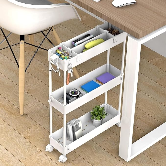 2-piece Set Slim Storage Cart 3 Tier,Bathroom Organizer Rolling Utility,Mobile Shelving Unit Slide Out for Office, Kitchen, Laundry Room & Narrow Places