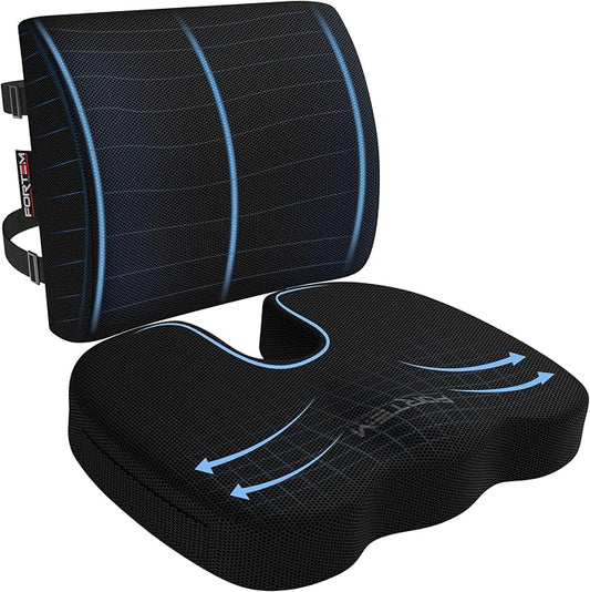 FORTEM Seat Cushion, Office Chair Cushion, Lumbar Support Pillow for Office Chair, Memory Foam Car Seat Cushions, Sciatica Coccyx Tailbone Pain Relief, Cushions for Back Support, Washable, Non Slip