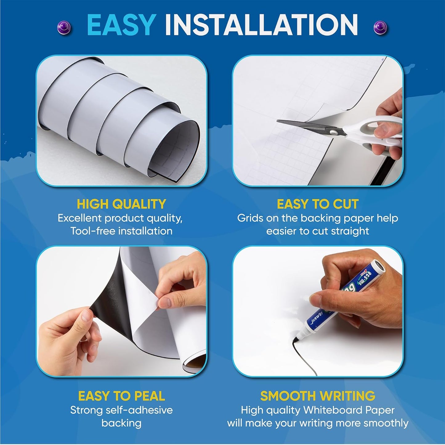 YOUNGJQ Magnetic Whiteboard Contact Paper 48" x 30", Adhesive Magnetic Dry Erase White Board Sticker for Wall, Peel and Stick Wallpaper