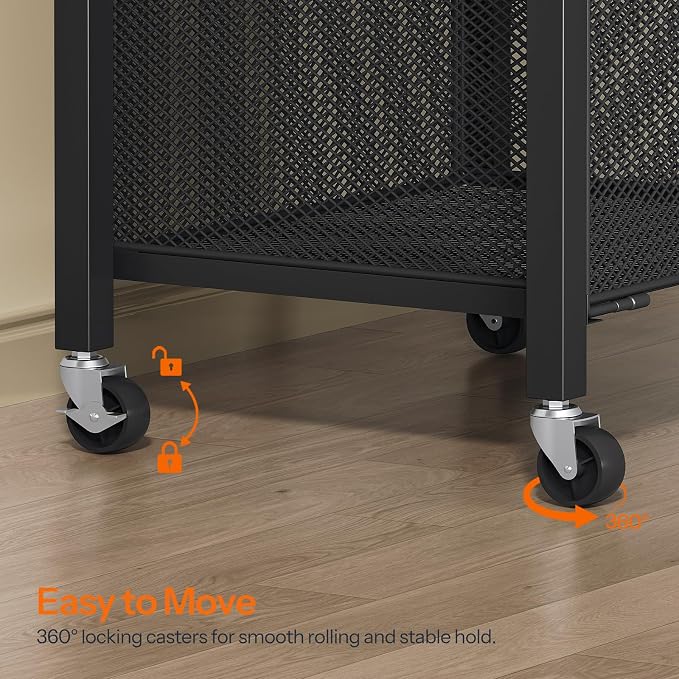 HOOBRO Printer Stand with Hanging File Drawer, Rolling Printer Cart on Wheels, Mobile Filing Cabinet Storage Shelf, Home Office Desk Side Organizer, Rustic Brown and Black BF17UPS01