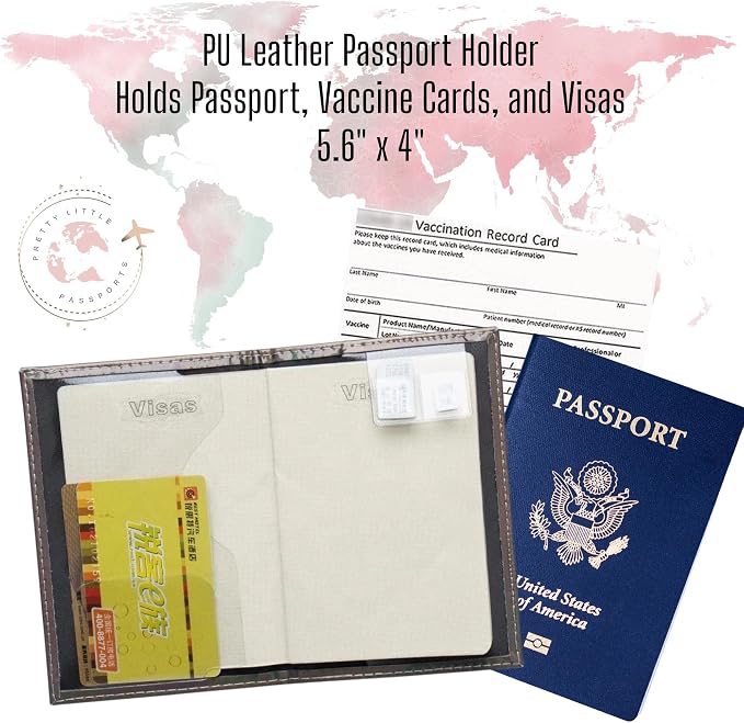 Chrome Passport Cover Vaccine Card Holder Combo, Passport Holder with Vaccine Card Slot (Black)