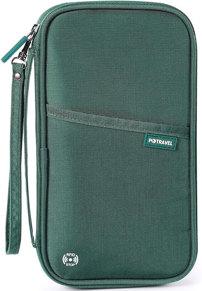 VanFn RFID Travel Passport Wallet, Family Passport Holder, Trip Document Organizer P.Travel Series (Nylon - Green)