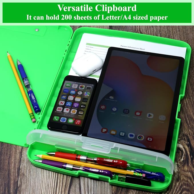 Think2Master Green Plastic Storage Clipboard with Pencil Holder. | 25% Heavier & 25% Sturdier| Heavy Duty. Must Have for Nurses, Teachers & Classrooms.