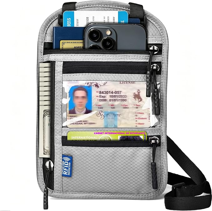 Neck Wallet for Travel, RFID Blocking Passport Holder - Slim Travel Pouch with Adjustable Strap | Holds Phone, Cards, Cash, Documents | Water-Resistant & Secure for Men & Women
