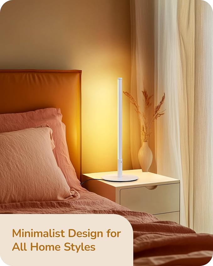 EDISHINE LED Table Lamp, Minimalist Desk Lamps for Home Office, White | Dimmable, 3 Color Temperature, Power Cord Touch Switch, Metal Finish, Ideal for Bedroom, Living Room