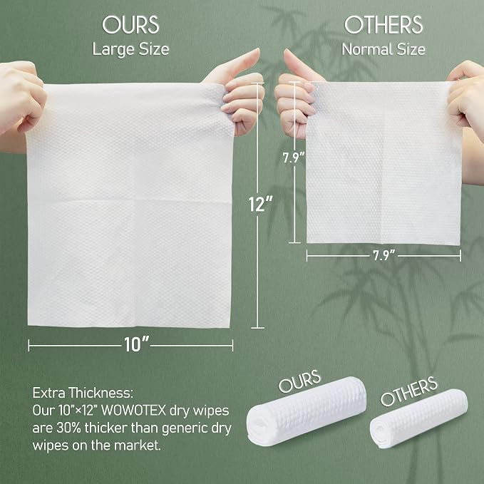 Christmas Style WOWOTEX Disposable Face Towels 120 Count Large Dry Wipes | 10"×12", Extra Thick Soft and Sensitive Skin friendly, Clean Facial Towels for Skincare, Makeup Removal and Facial Cleansing