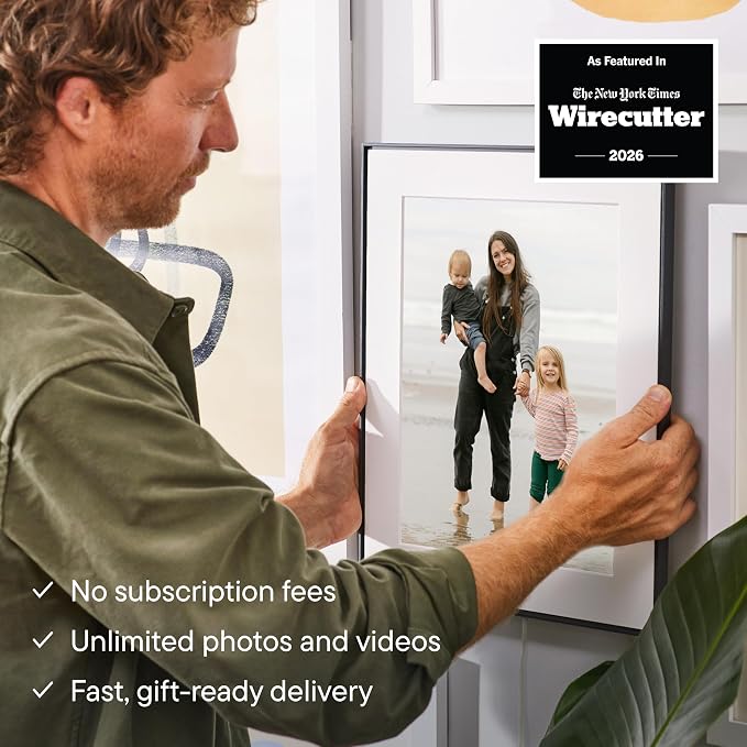Aura 15" HD WiFi Digital Picture Frame – Free Unlimited Cloud Storage – Send Photos from Phone – No Subscription – Auto On/Off – Gift for Parents & Grandparents (Black Mat, 15")