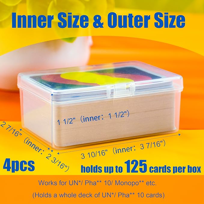 JINUPHION 4 Pcs Playing Card Case, Works for 112 Standard UN* Cards And Other Same Or Smaller Size Very Well, Plastic Clear Card Deck Box Storage,4 1/2" ×3 1/4" ×1 1/8" (NO Cards)