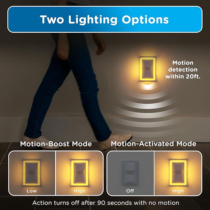 Enbrighten SleepLite Motion Sensor Night Lights Plug Into Wall Nightlight Amber Light Bathroom Bedroom Kitchen Nursery Kids Adults White