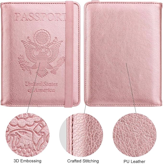 WALNEW Passport Holder for Travel, RFID Passport Wallet, Travel Essentials | PU Leather Passport Cover Case with Pen Holder, Travel Must Haves Accessories, Passport Book Holder for Women