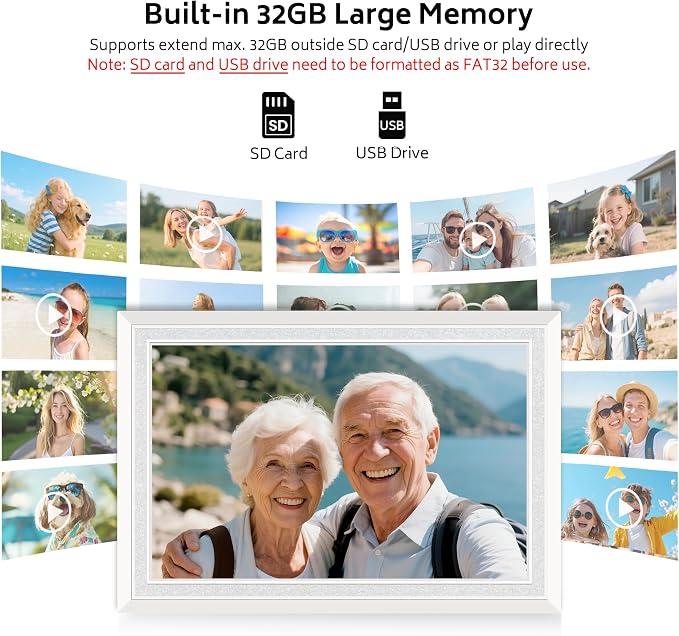 Uhale 10.1 Inch Digital Picture Frame 32GB Momery White WiFi Electronic Photo Frame IPS HD Touch Screen Display Share Photos/Videos Instantly Anywhere Gifts for Mom Dad Grandparents