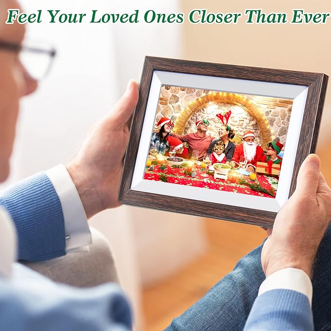 Frameo 10.1 Inch WiFi Digital Picture Frame with Frameo App, IPS Touch Screen HD Electronic Digital Photo Frame, Share Photos & Videos Instantly, Auto-Rotate Digital Picture Frame, Brown Wood