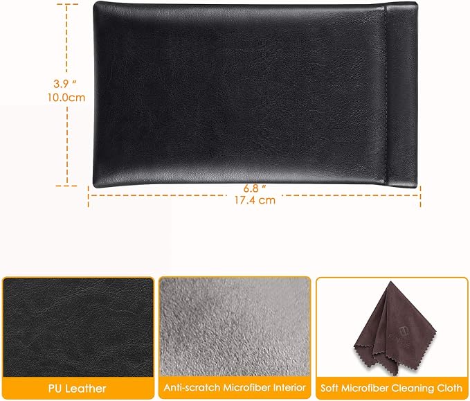 FINTIE Soft Eyeglasses Case with Cleaning Cloth, Portable Squeeze Top Vegan Leather Glasses Pouch, Sunglasses Eyewear Bag