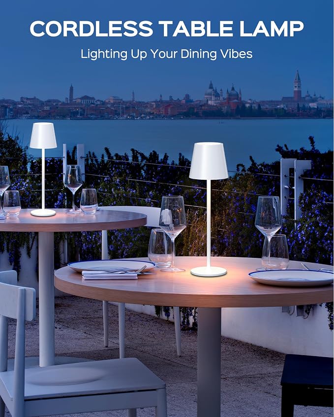 JACKYLED Cordless Table Lamps Rechargeable, 3 Adjustable Height, 5000 Capactiy Operated, 3 Colors Smooth Dimming, Portable LED Waterproof Table Lamp for Dining, Bedroom, Outdoor (2 Pack)