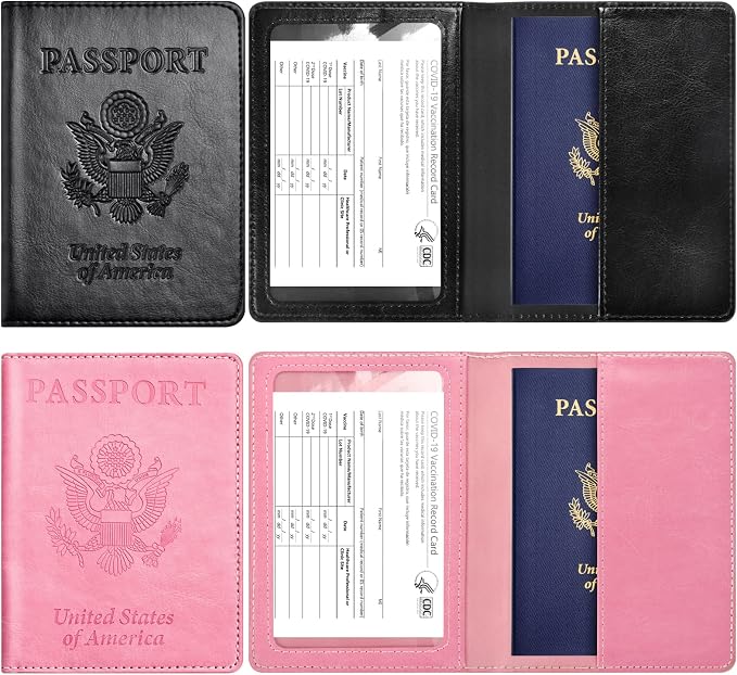 Eoehro Passport Holder for Travel Essentials-2Pack, Passport Wallet Cover Case for Travel Must Haves Accessories,Passport Book Holders for Women and Men