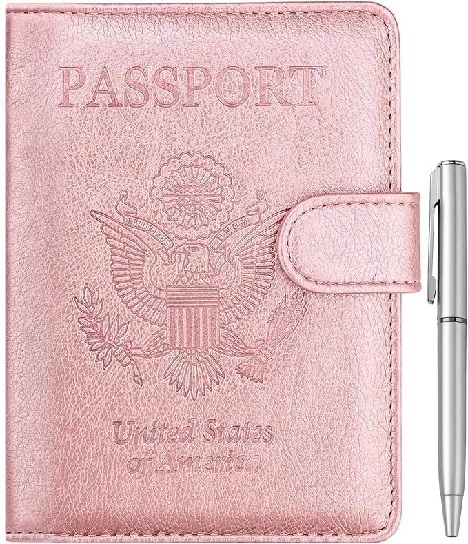 WALNEW Passport Holder for Travel, RFID Passport Wallet, Travel Essentials | PU Leather Passport Cover Case with Pen Holder, Travel Must Haves Accessories, Passport Book Holder for Women