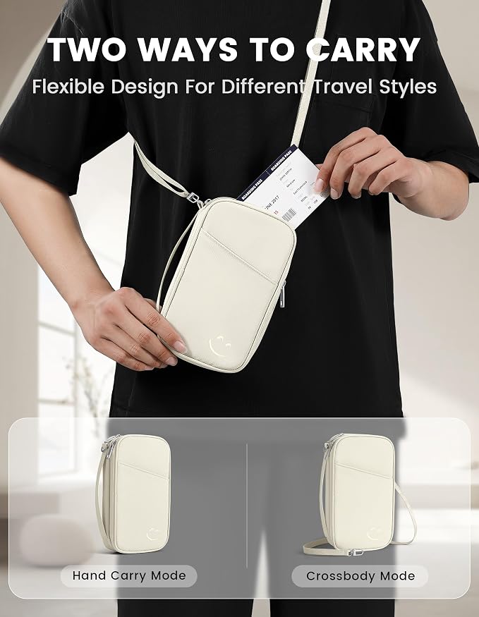 Travelkin Passport Holder For Travel Family, RFID Blocking Passport Wallet | 2-in-1 Travel Organizer, Women Men, Travel document holder, Credit Cards, Cash, Electronic Essentials, Shoulder carry