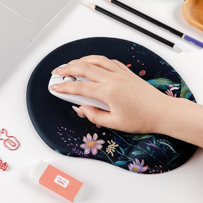 Mr. Pen- Ergonomic Mouse Pad with Wrist Rest, Midnight Bloom Design | Breathable Fabric with Memory Foam Cushion, Non-Slip Rubber Base, Gel Mouse Pad with Wrist Support