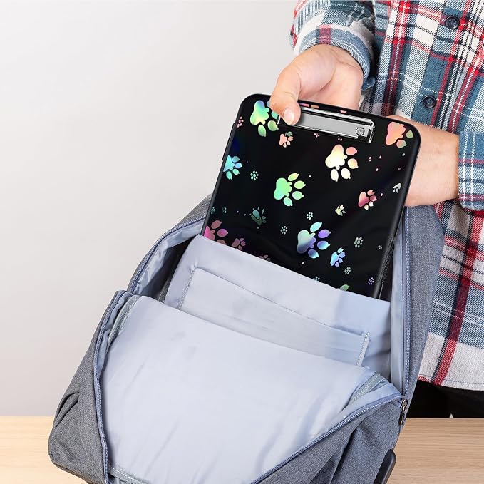 Clipboard with Storage,Storage Clipboard with Pen Holder,Heavy Duty Plastic Storage Clipboard with Low Profile Clip,Teacher Must Haves,Clipboard Folder,Office Supplies,Color Dog Paw -1347