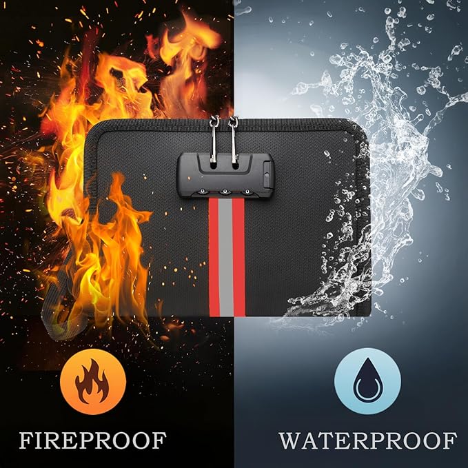 Fireproof Money Bag with Lock - 3600°F Fireproof & Waterproof Money Bag for Cash, 8"x5"x1.1" Password Lock Organizer Pouch for Valuables, Passports, Credit Cards, Home & Travel Security