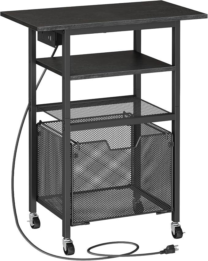 HOOBRO Printer Stand with Hanging File Drawer, Rolling Printer Cart on Wheels, Mobile Filing Cabinet Storage Shelf, Home Office Desk Side Organizer, Black BB17UPS01