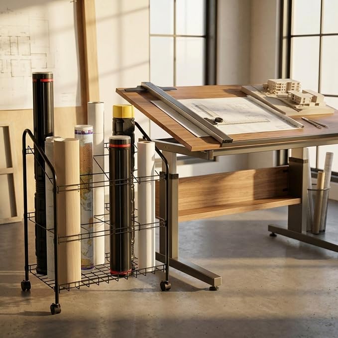 ALVIN WRF55 Wire Bin Roll File, Made for Rolled Maps, Plans, Drawings, and Tubes (5 x 5 Inches - 12 Slots)