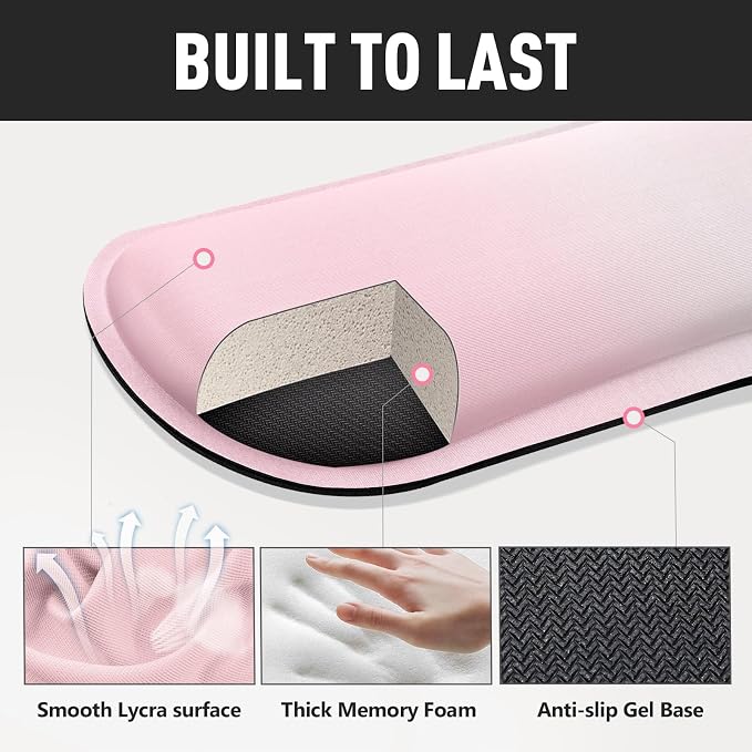 Gimars Upgrade Enlarge Silky Gel Memory Foam Keyboard Wrist Rest, Wrist Rest for Computer Keyboard, Ergonomic Mouse pad Rests for Typing Pain Relief, Wrist Support for Office, Gaming, Pink Gradient