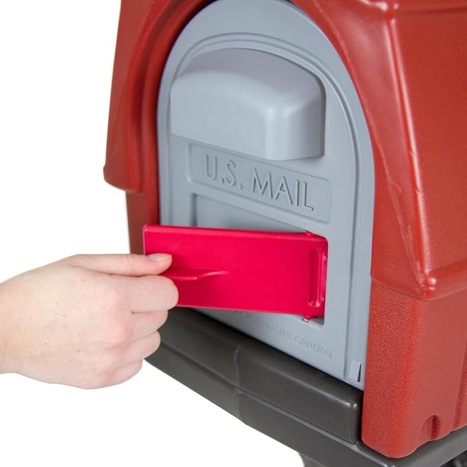 Simplay3 Rustic Red Barn Plastic Residential Mailbox & Post Mount Combo Kit with 2 Access Doors
