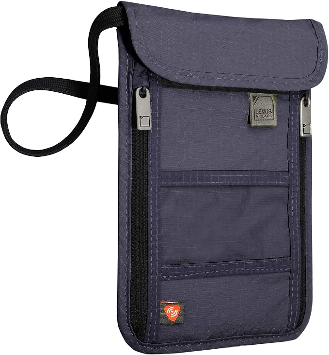 Lewis N. Clark Stash Neck Travel Wallet | RFID Blocking Passport Holder | Protect Personal Information | Navy