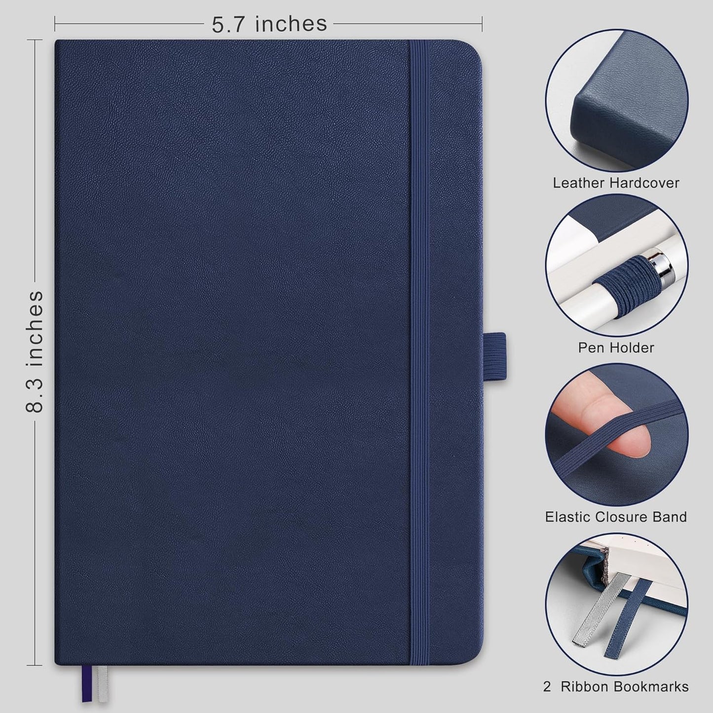 RETTACY Graph Grid Paper Notebook, 2-Pack, 192 Pages per Pack, A5 Medium Size (5.7'' x 8.3''), Leather Hardcover, 100 GSM Thick Paper, for School, Students, Math, Engineering (Black & Navy Blue)