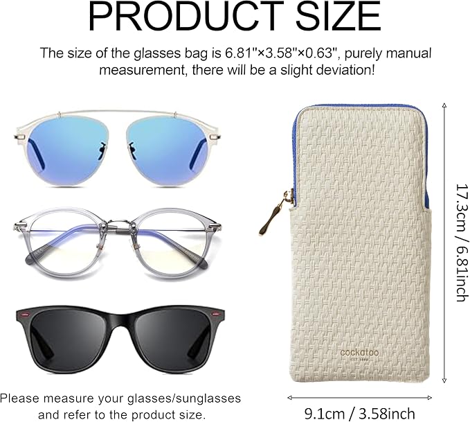 Cockatoo Portable Glasses Case, Drop-Resistant Eyewear Storage Pouch, Slim Soft Case for Sunglasses, with Cleaning Cloth