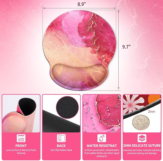 KONVINIT Ergonomic Mouse Pad with Wrist Rest, Small Mousepad with Non-Slip Rubber Base and Smooth Surface, Hot Pink Mouse Pads for Desk, Office Desk Accessories