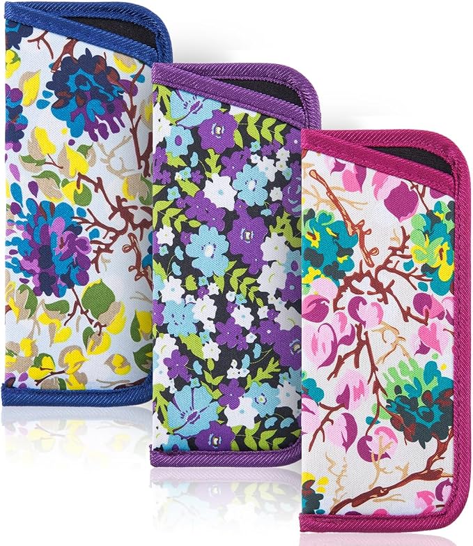 TRIUMPH VISION Reading Glasses Pouch Eyeglass Sleeve Soft Case Slim 3 Pack | Alternative to Bulky Case Lightweight，Neoprene Lined Padded Protect Optical lens Slip in, Cute Pattern Portable for Daily Use