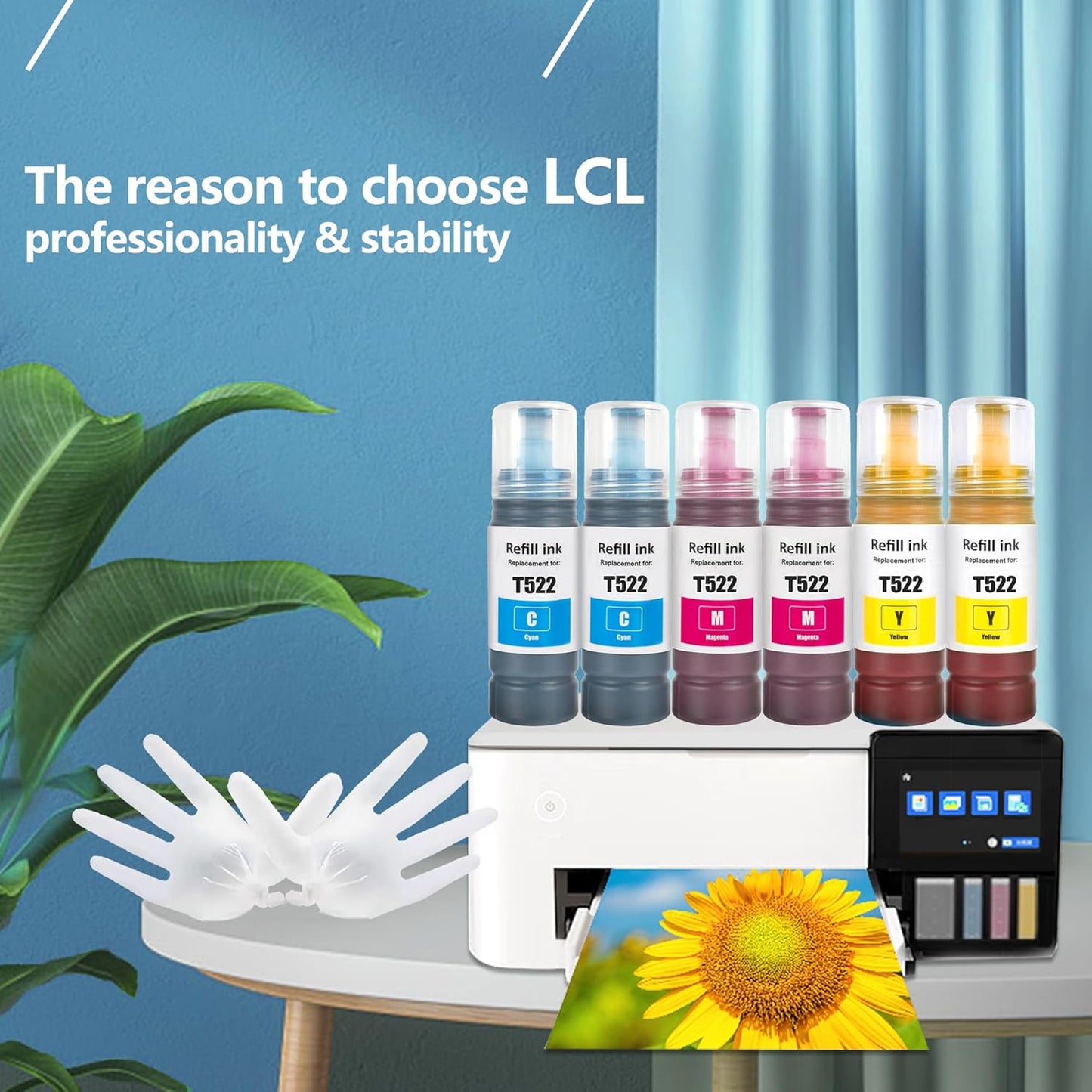 LCL Compatible Ink Refill Bottles Replacement for 522 T522 Ink Compatible with EcoTank ET-2800 ET-2803 ET-2810 ET-2811 ET-2820 ET-2840 ET-2710 ET-2720 ET-2400 ET-4700 ET-4800 ET-4810 ET-1110 (2C2M2Y)