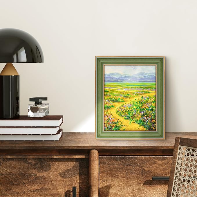 Golden State Art, 8x10 Green With Gold Trim Color Picture Frame - Easel Stand, Sawtooth Hanger - Real Glass, Landscape, Portrait Display - Great for Postcards, Photographs