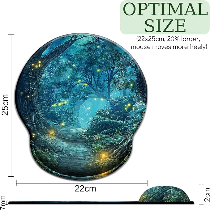 LIMKRIAN Firefly Forest Ergonomic Mouse Pad with Wrist Rest, 9.8 x 8.6in | Comfort Gel Wrist Support Pain Relief, Non-Slip PU Base, Smooth Surface, Mousepad for Computer Office Desk Accessories Decor