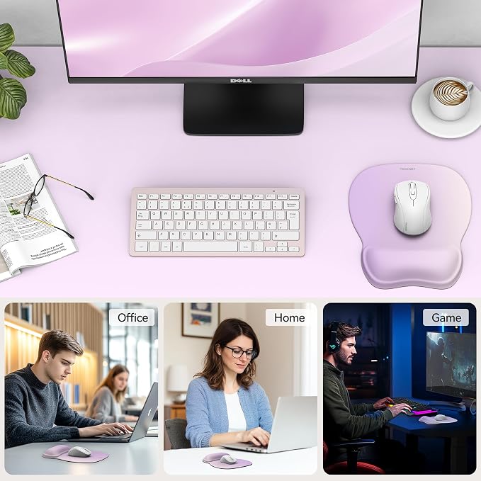 TECKNET Gel Ergonomic Mouse Pad with Wrist Rest, Non-Slip PU Base, Purple | Comfortable Gel Cushion, Pain Relief, Smooth and Waterproof Surface, Mouse Pad with Wrist Rest for Office, Gaming and Study