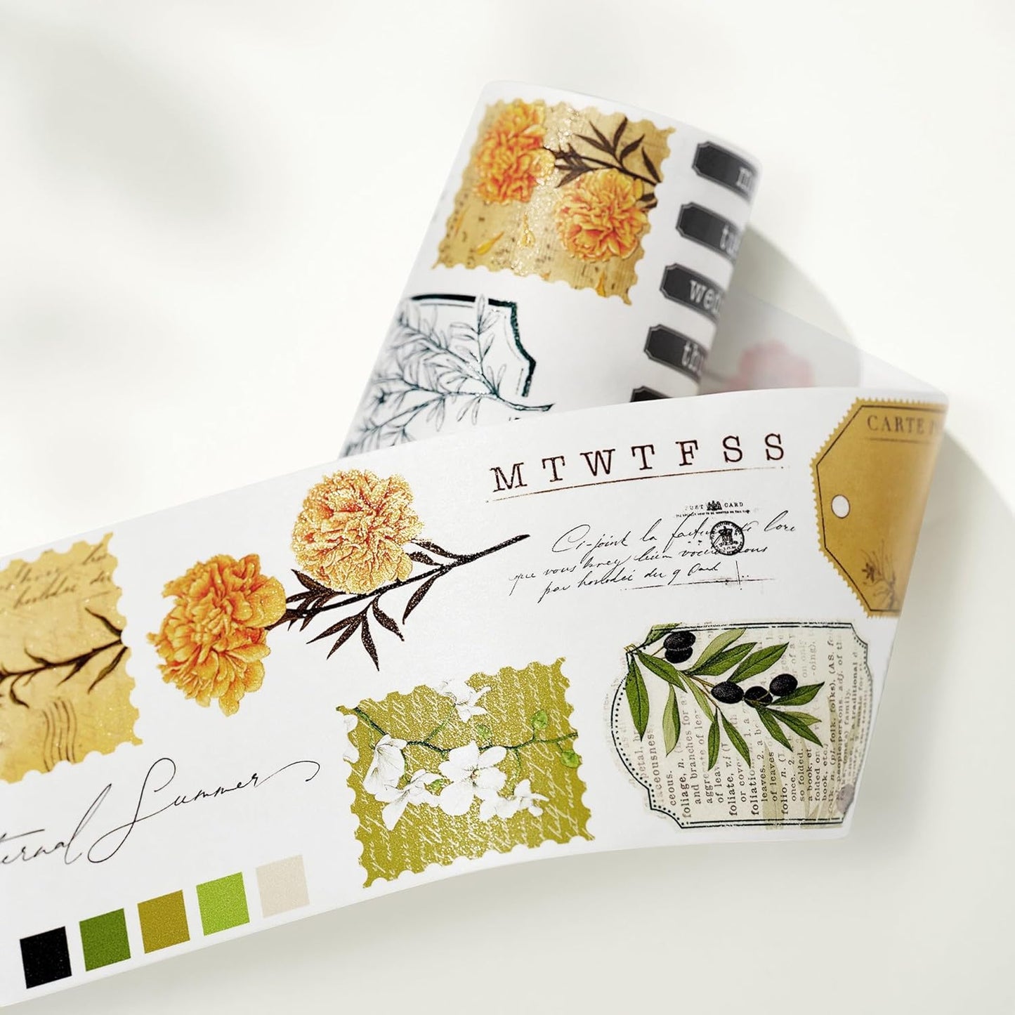 WT Season's Symphony Wide Washi Tape, Single Roll, Original Designs, Vintage Floral Watercolor Tape, Decorative Adhesive Paper Tape for Journals, Scrapbooks, Bujo Planner, DIY Crafts