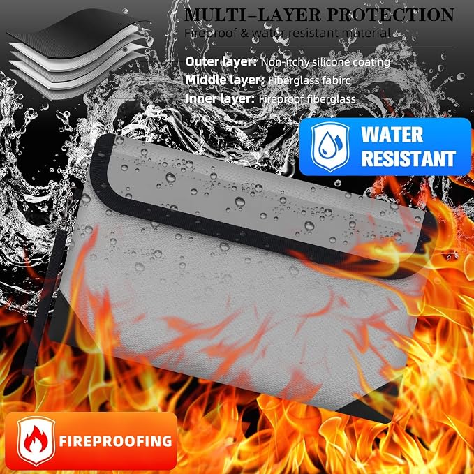 Small Money Bag 2 Pack (8.3“ × 5.1”)，Zippered Fireproof Waterproof Document Bag， Safe Fireproof Document Box，Small Fireproof Money for Cash, Currency, Keys, and Passports