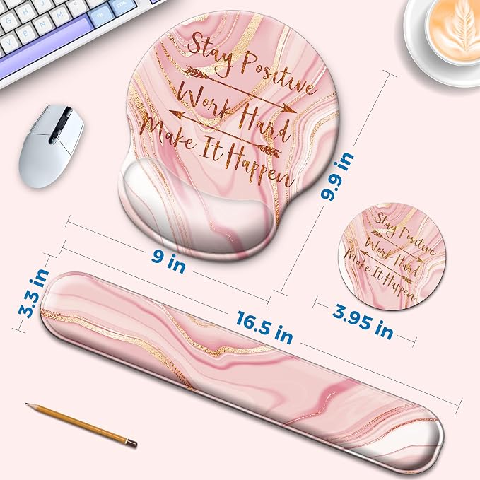 Mouse Pad and Keyboard Wrist Rest Support,Ergonomic Mouse Pad Set | Mousepad With Coaster and Non-Slip PU Base,Pain Relief for Desk Desktop Gaming, Computer,Office -Beach