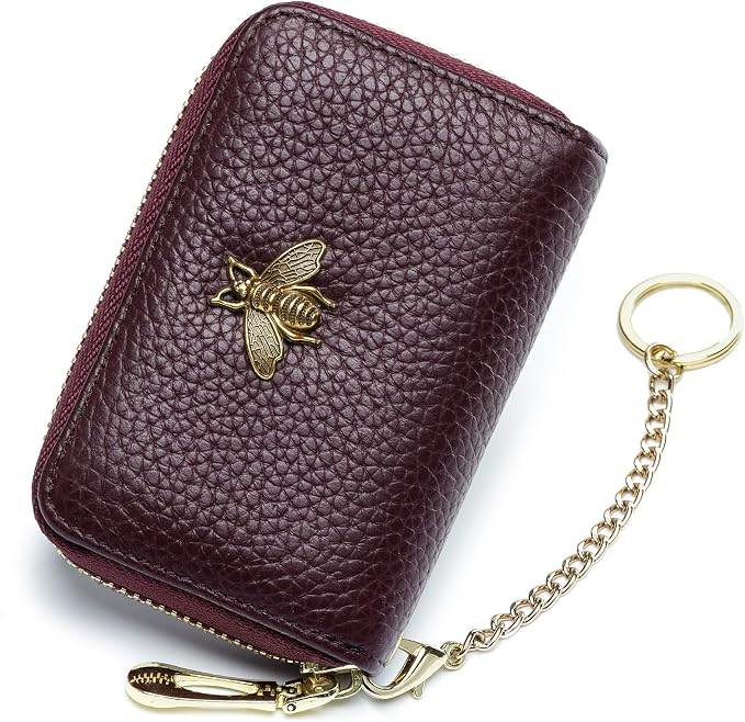 imeetu RFID Credit Card Holder, Small Card Wallet Women, Leather Card Case | Genuine Leather Women's Card & id Cases, Change Coin Purse with Zipper Keychain id Window, 20 Colors & 3 Styles, Daily, Gifts