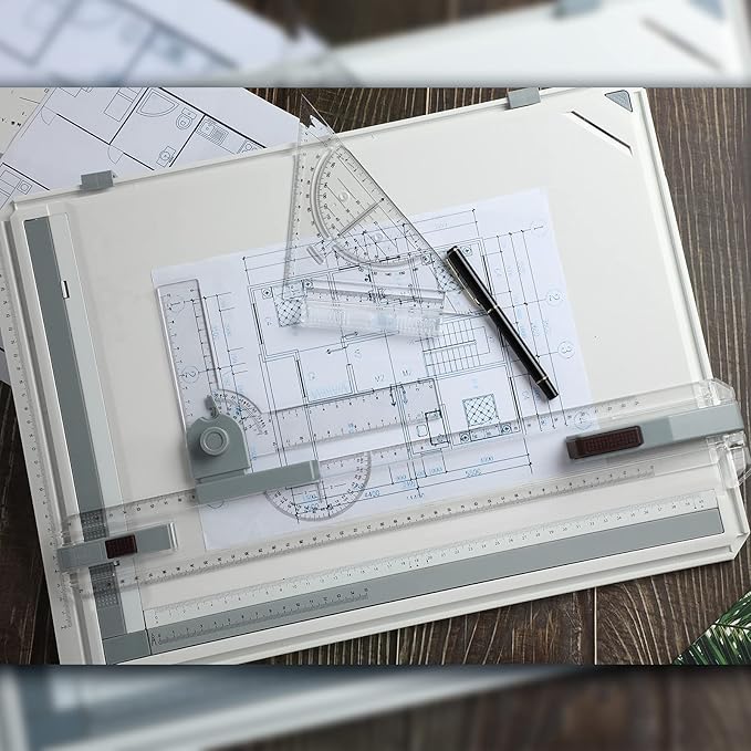 Zonon A3 Portable Drawing Board, Multi-Function Metric Drafting Table Drafting Board with Clear Rule Parallel Motion and Angle Adjustable Measuring System(A3)
